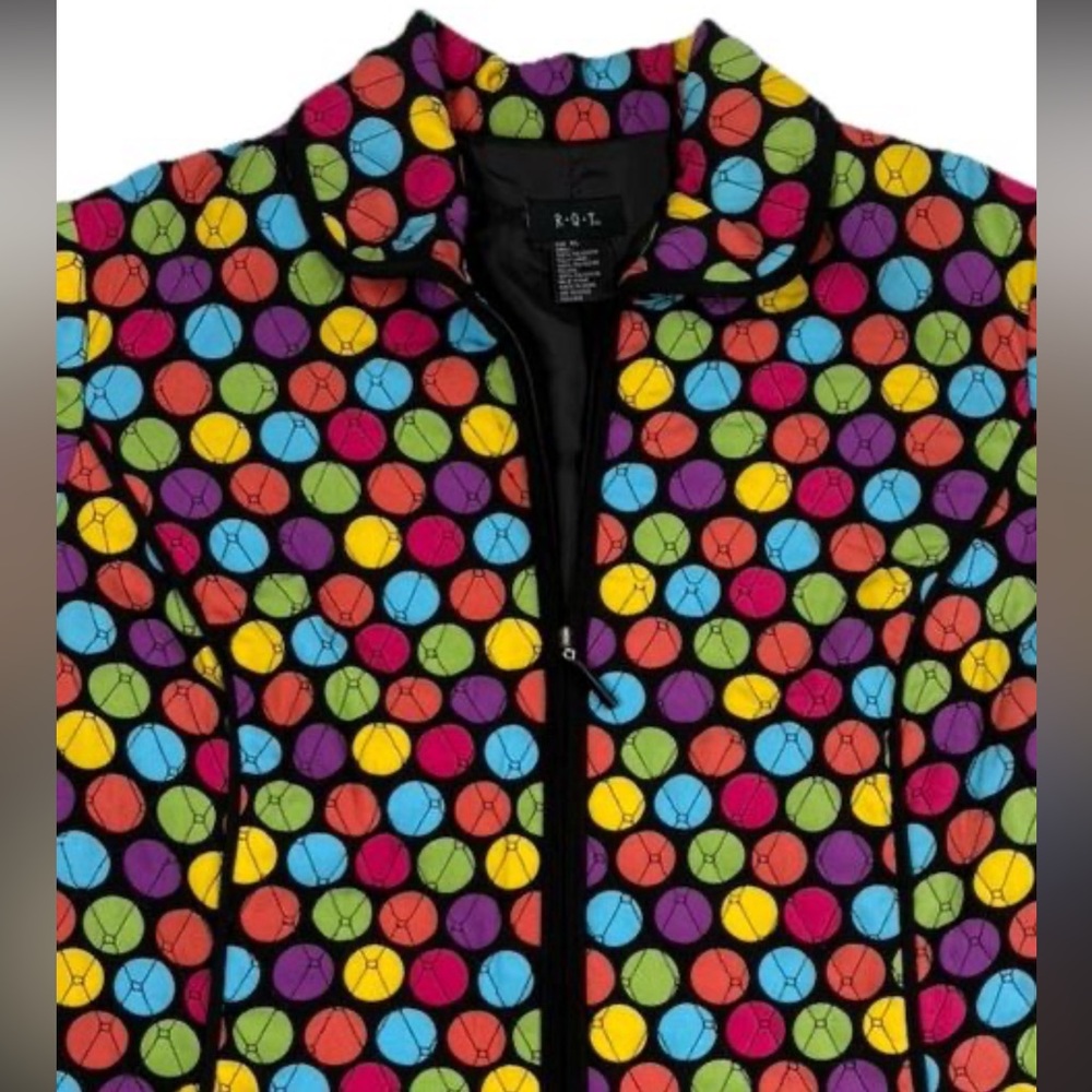 RQT Petite Bold Polka Dot On Black Art To Wear Full- Zip Quilted Jacket Women's